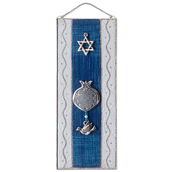 Glass Hanging Blessing for the Home Plaque in Blue