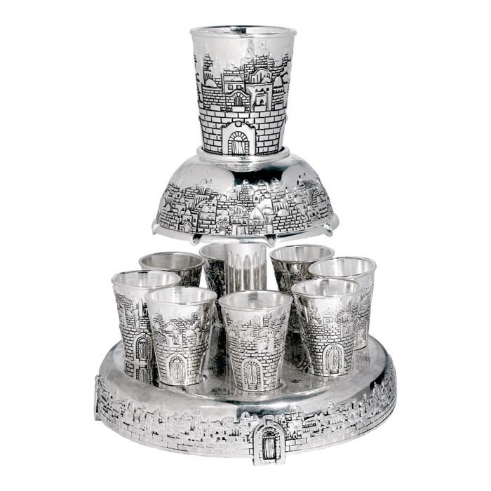 Silver Plated Wine Set with Eight Cups, Base and Jerusalem