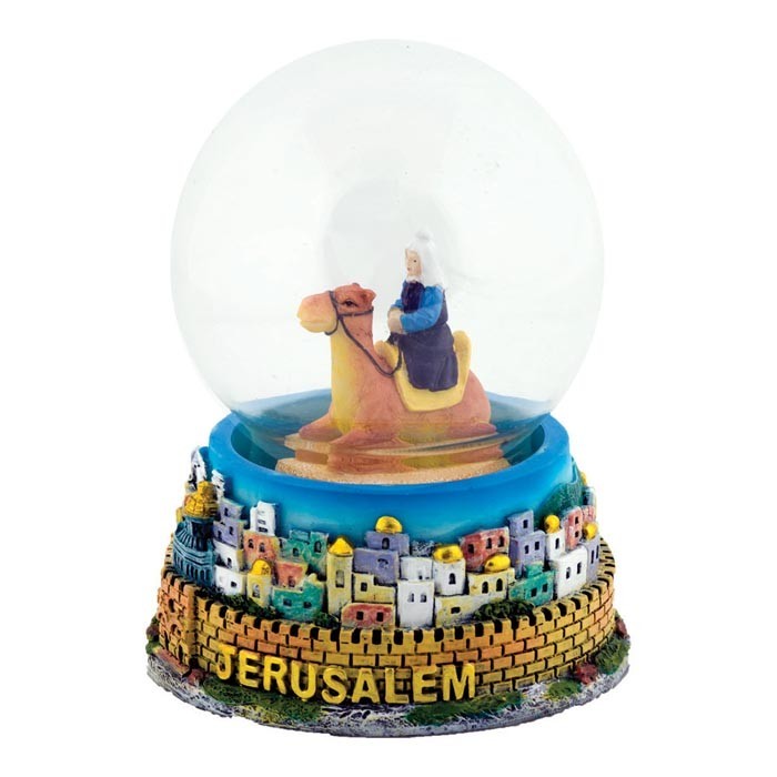 Small Multi Coloured Ceramic Snow Globe with Woman on Camel