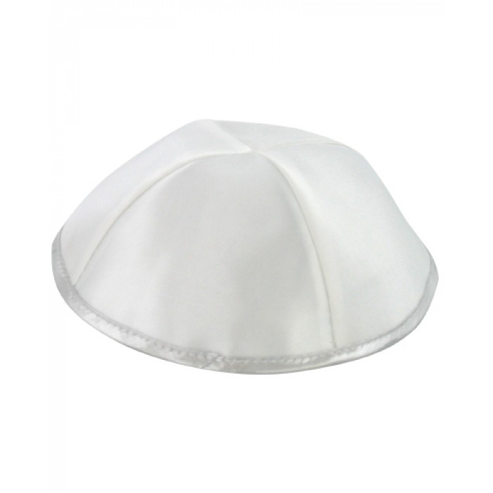 15cm White Satin Kippah with Four Sections and White Rim