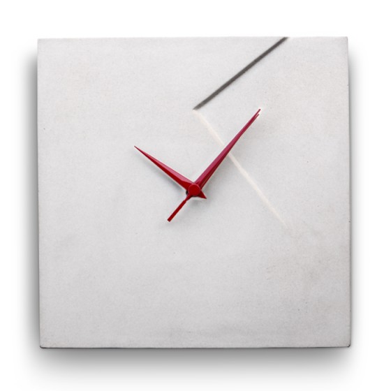 Square Wall Clock from White Concrete with Indent Design by ceMMent