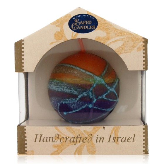 Galilee Style Candles Globe Candle with Red, Orange and Blue Stripes