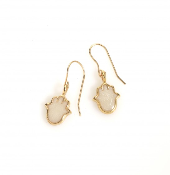 Adina Plastelina Small Gold-Plated White Hamsa Hook Earrings 