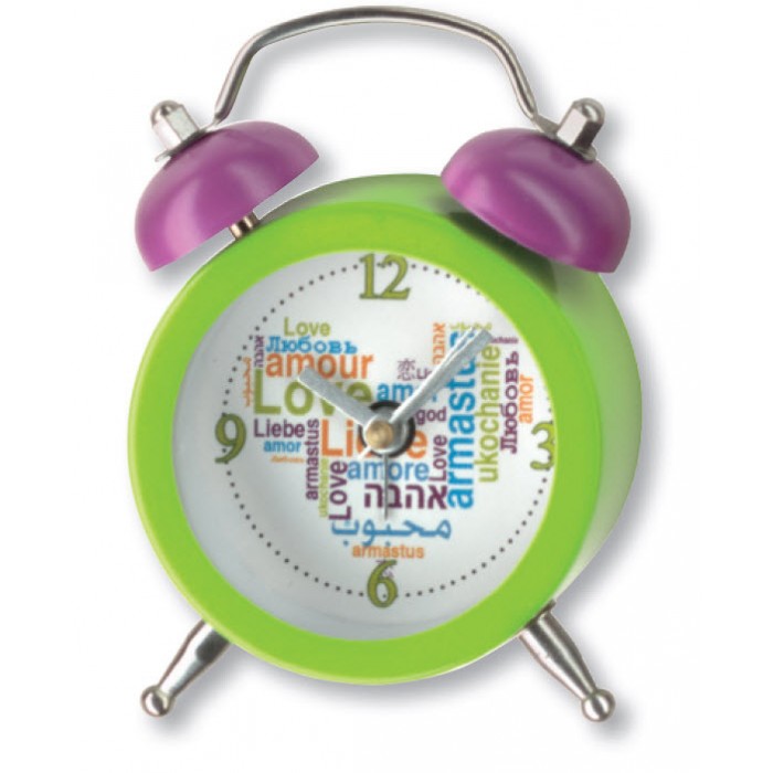 Green and Purple Alarm Clock with Love Theme and Deco Design