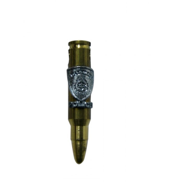 Brass Bullet Pendant with Israeli Police Insignia and Hebrew and English Text