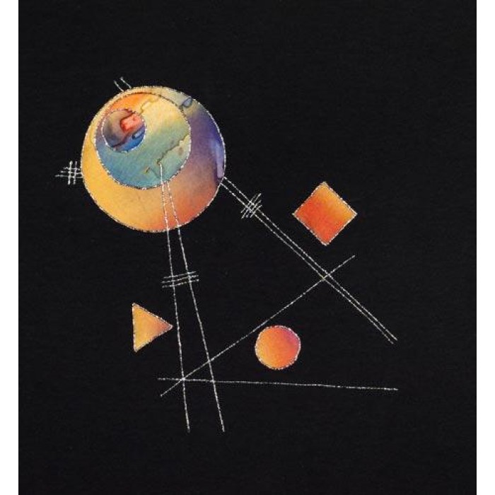 Black T-Shirt with Kandinsky-like Abstract Design by Galilee Silks