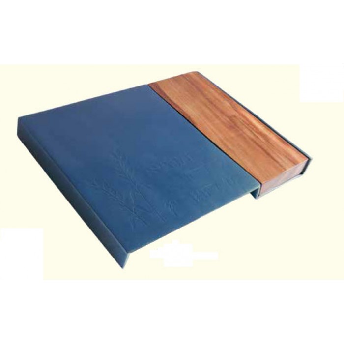 Yair Emanuel Blue Anodized Aluminum and Wood Challah Board with Hebrew Text