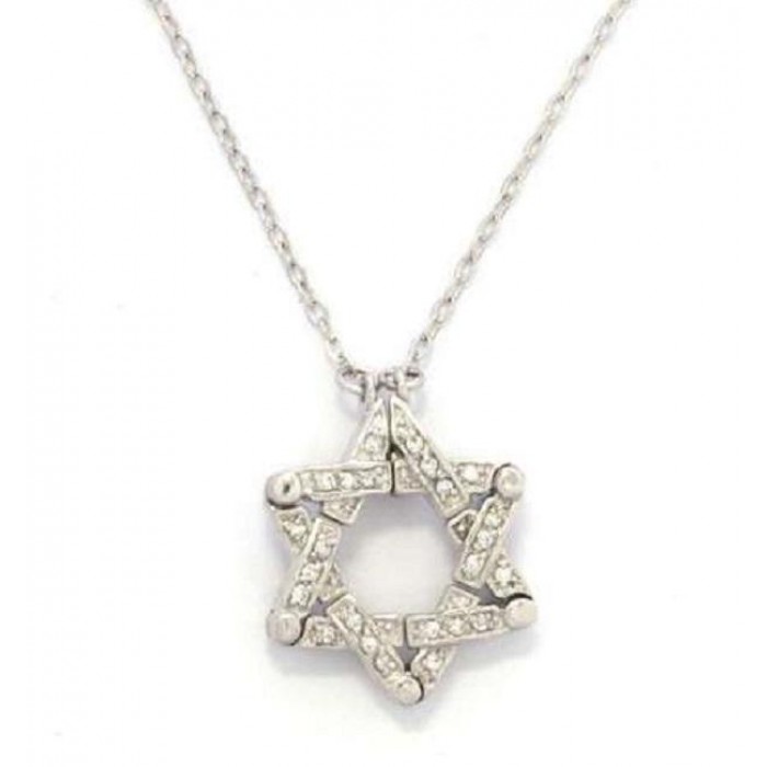Necklace with Zircon Star of David in Rhodium Plated
