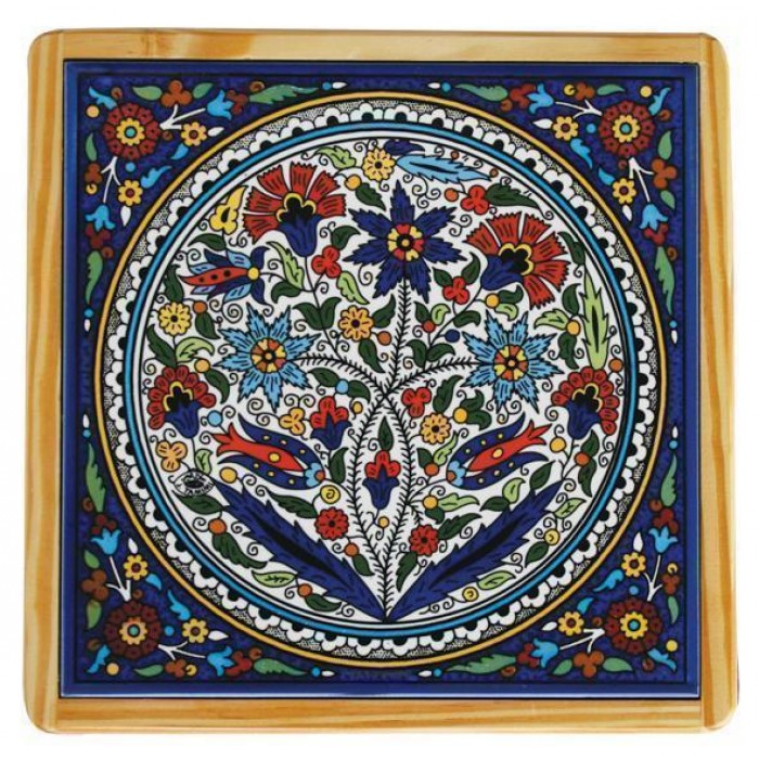 Armenian Wooden Trivet with Floral Scilla Armenia Motif