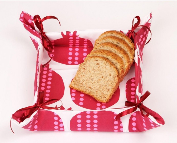 Bread Basket with Ribbons & Pomegranates Design