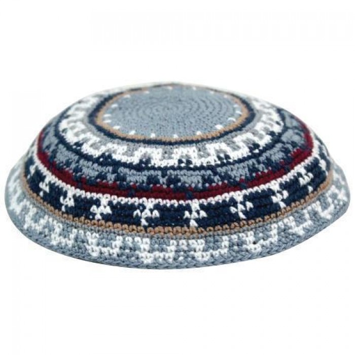 Kippah in Knitted DMC with Colorful Design in 16 cm