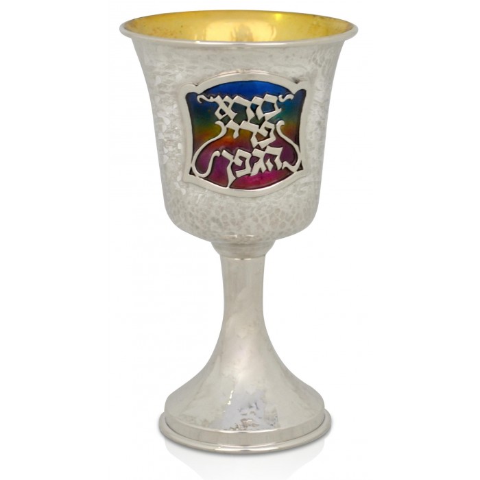 Kiddush Cup in Sterling Silver with Bore Pri Hagefen Inscription by Nadav Art
