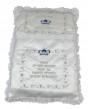 White Bris Pillow with Silver Hebrew Text, Lace Trim and Blue Crowns