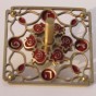 Square Brass Dreidel with Hebrew Text and Red Pomegranates